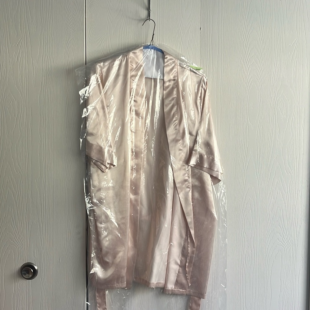 Blush satin getting-ready robe